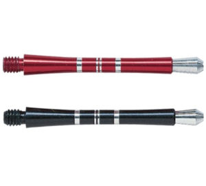 Two red and black darts are on a white background