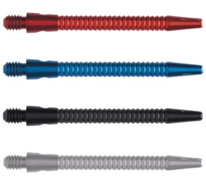 A set of four different colored darts.
