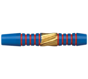 A blue and red pen with gold accents.