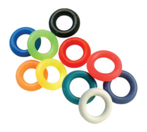 A group of colored rings sitting next to each other.