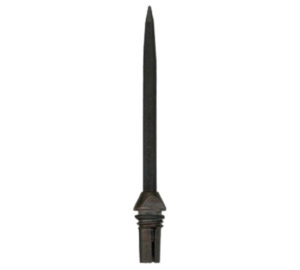 A black candle stick with a long handle.