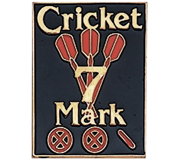 A pin that says cricket 7 mark on it