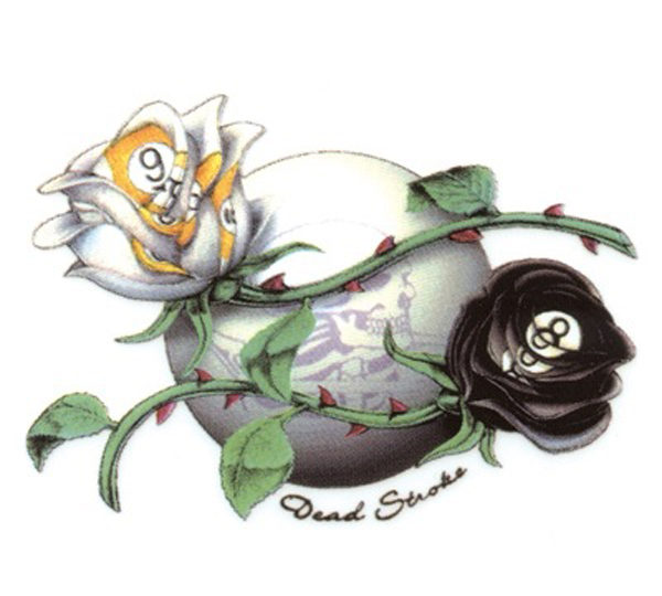 A drawing of two roses and a sphere.