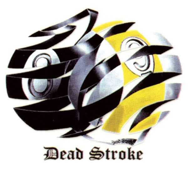 A black and yellow logo with the words dead stroke