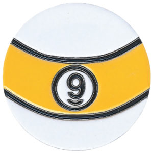 Yellow and white billiard ball with number nine.